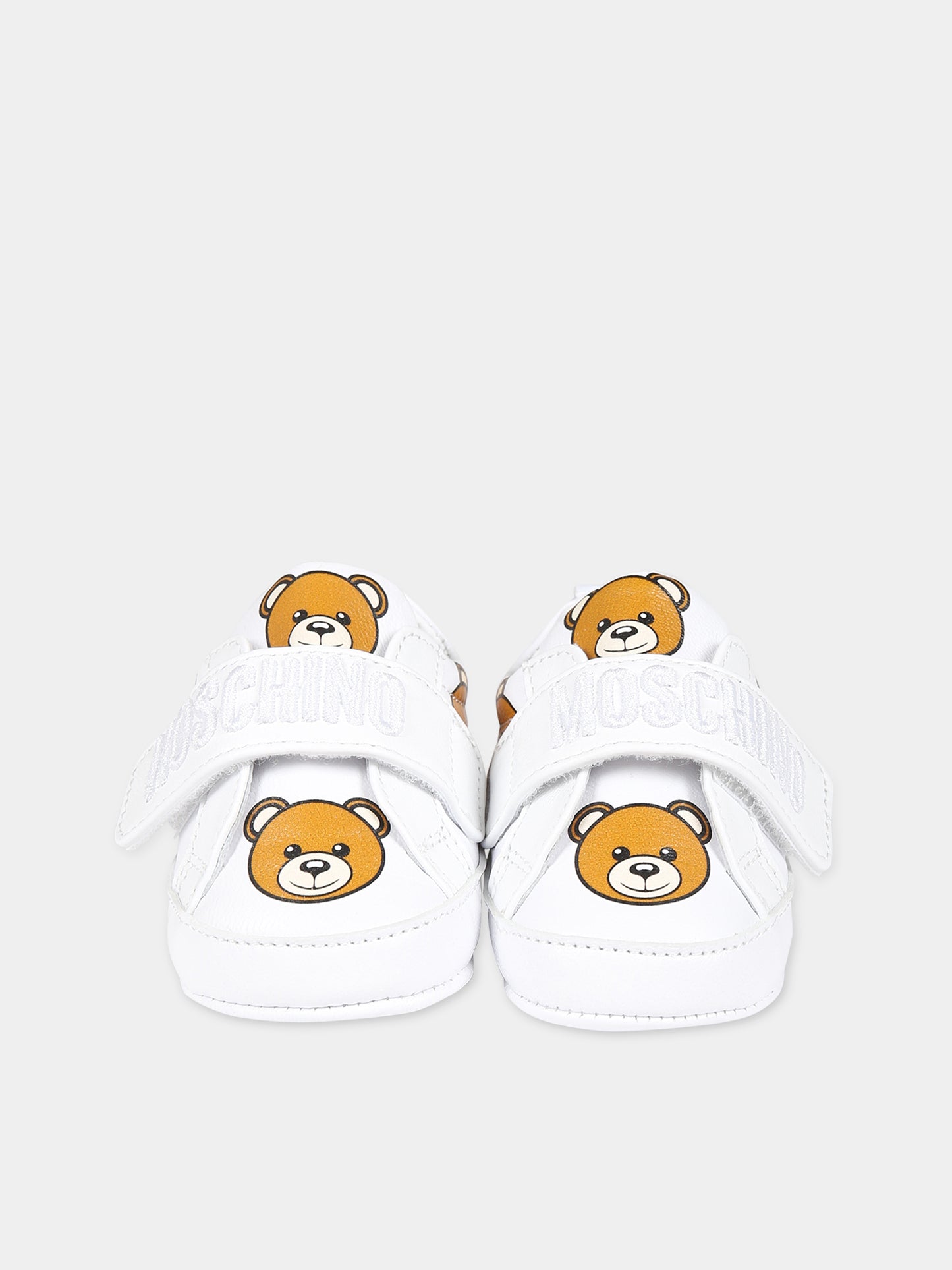 Sneakers bianche per neonati con Teddy bear e logo,Moschino Kids,75810 GLOVE BIANCO