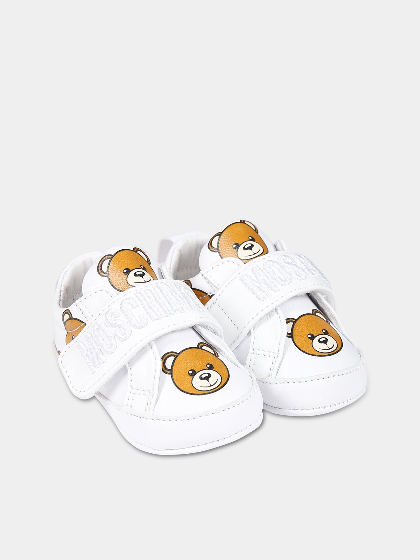 Sneakers bianche per neonati con Teddy bear e logo,Moschino Kids,75810 GLOVE BIANCO