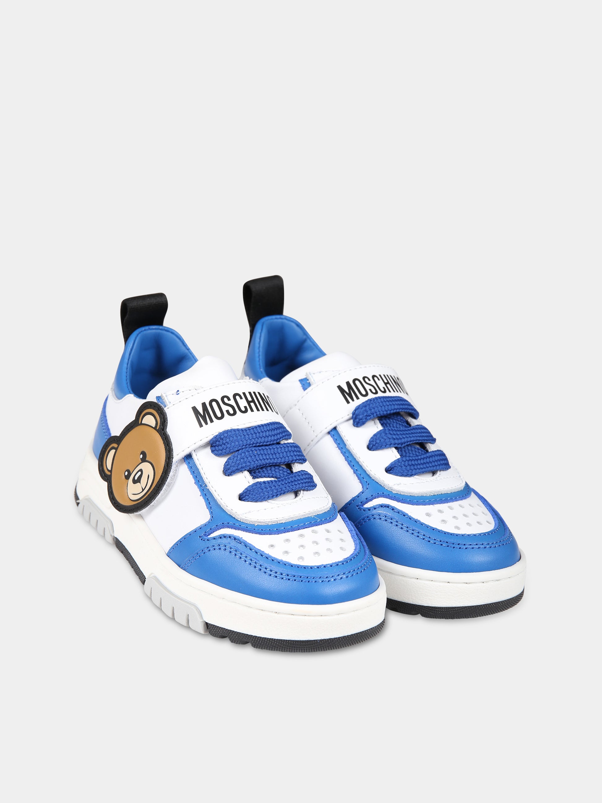 Sneakers azzurre per bambino con Teddy  Bear e logo,Moschino Kids,76016 75898 1
