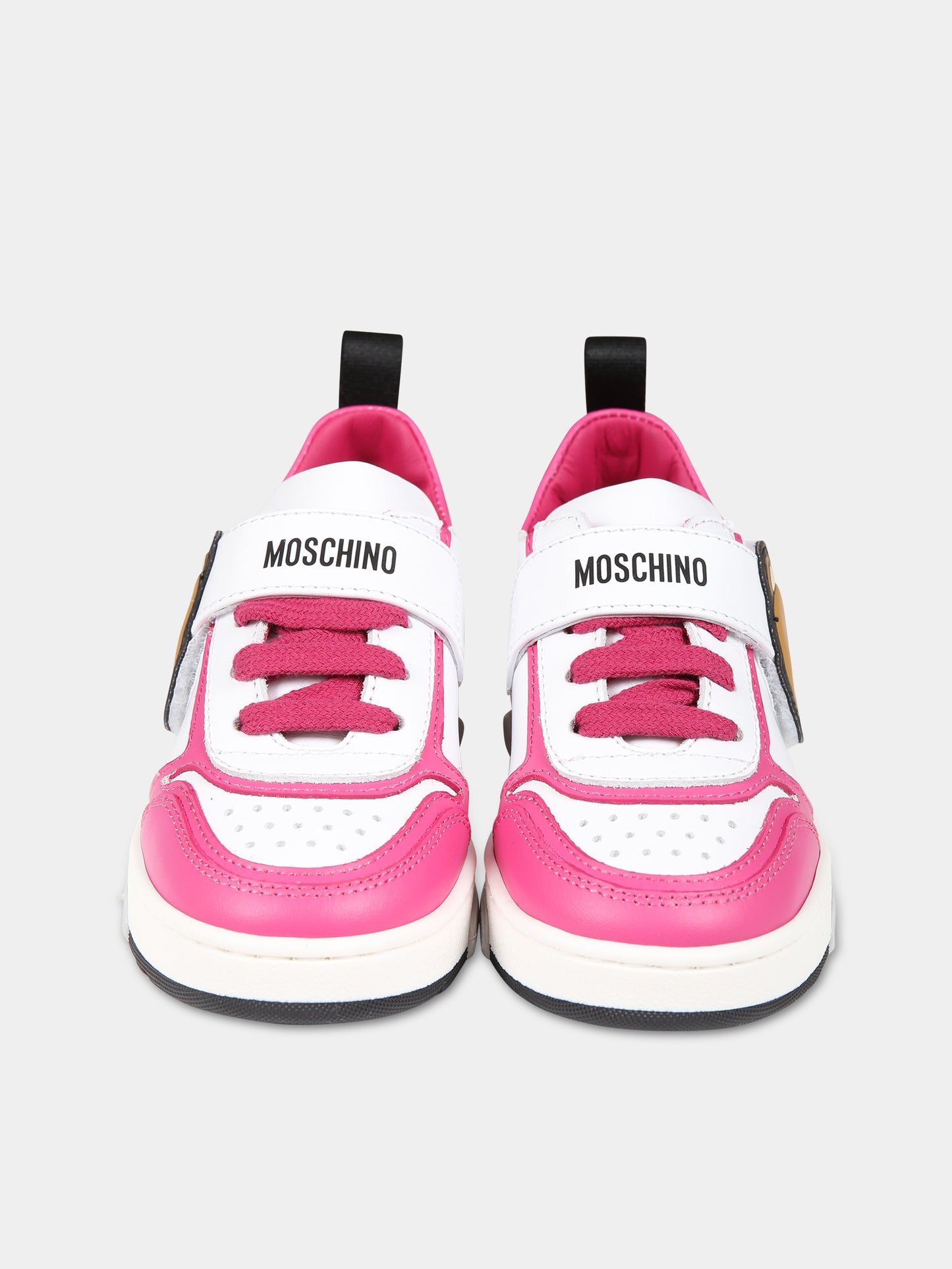 Sneakers fucsia per bambina con Teddy  Bear e logo,Moschino Kids,76016 75898 3