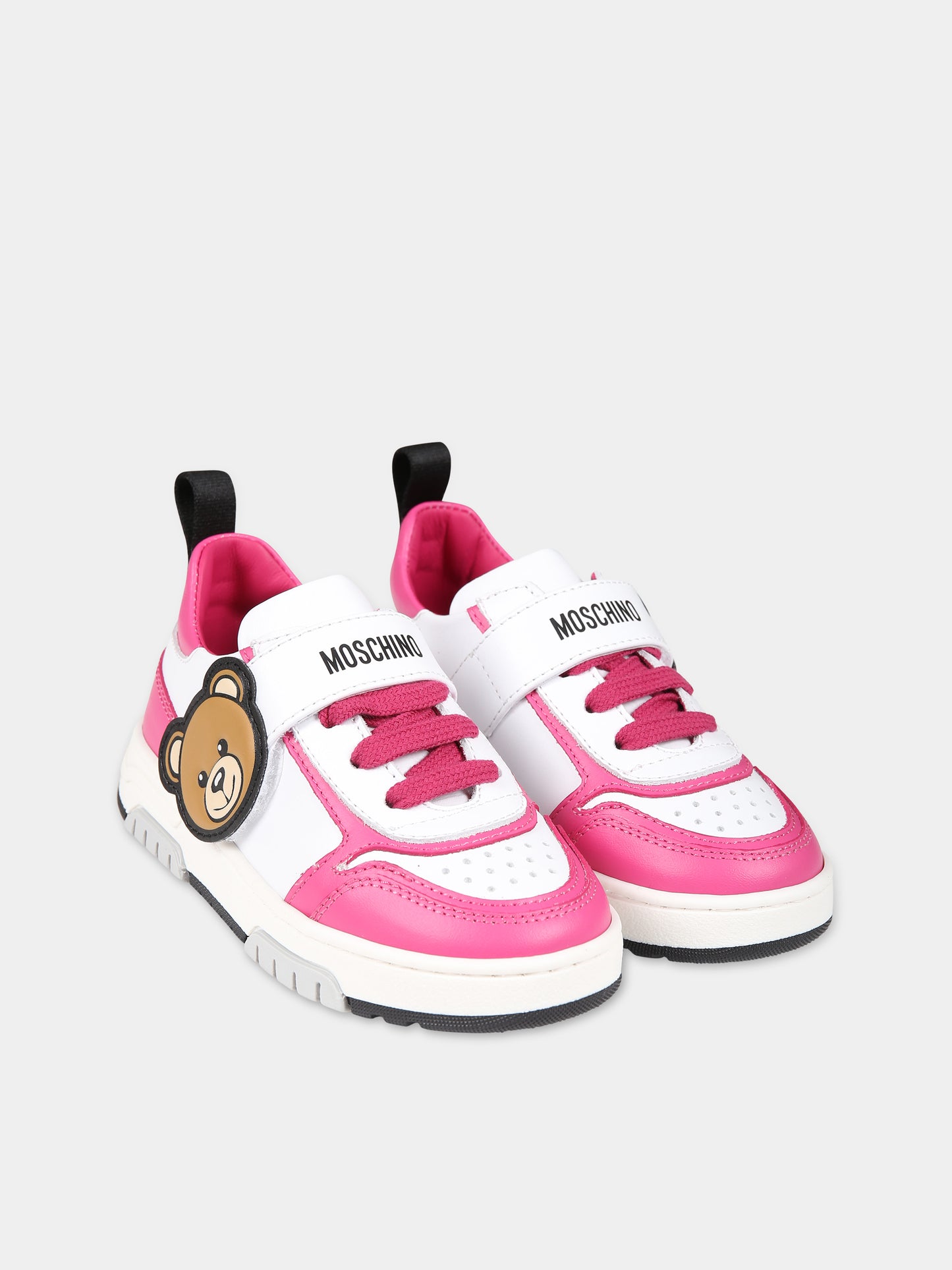 Sneakers fucsia per bambina con Teddy  Bear e logo,Moschino Kids,76016 75898 3