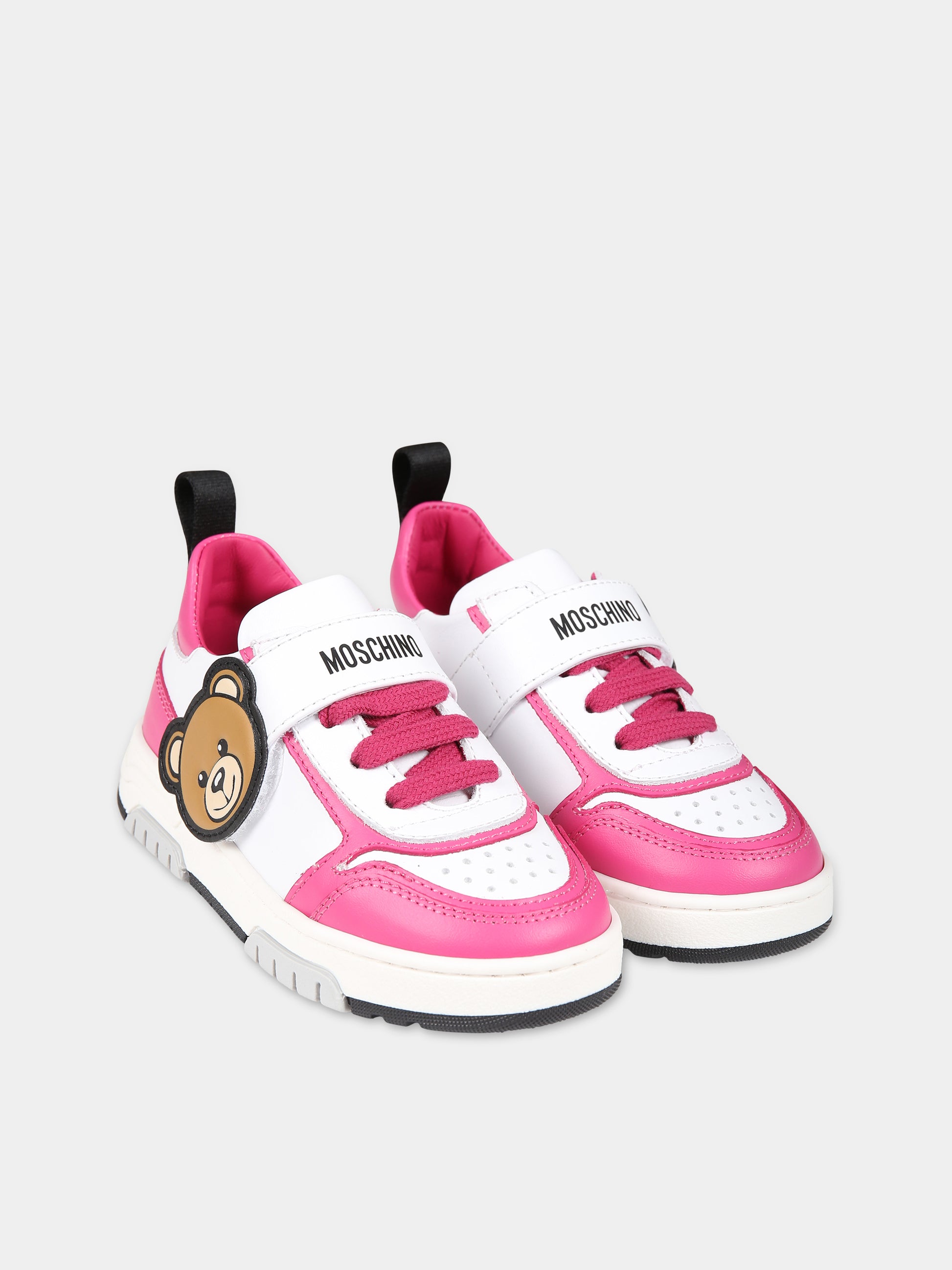 Sneakers fucsia per bambina con Teddy  Bear e logo,Moschino Kids,76016 75898 3