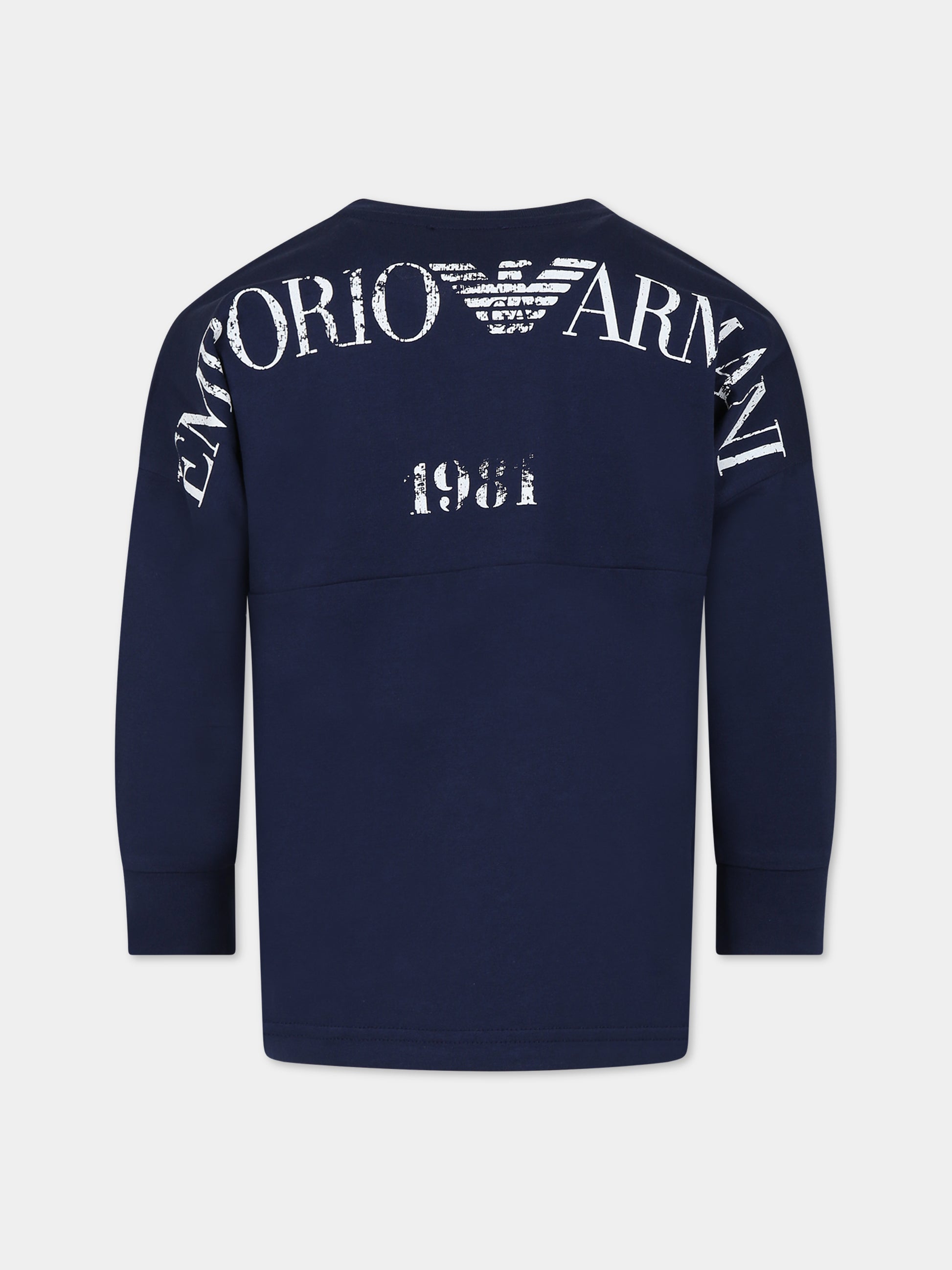 T-shirt blu per bambino con aquilotto e logo,Armani Junior,6R4TE3 1JFFZ 09L0