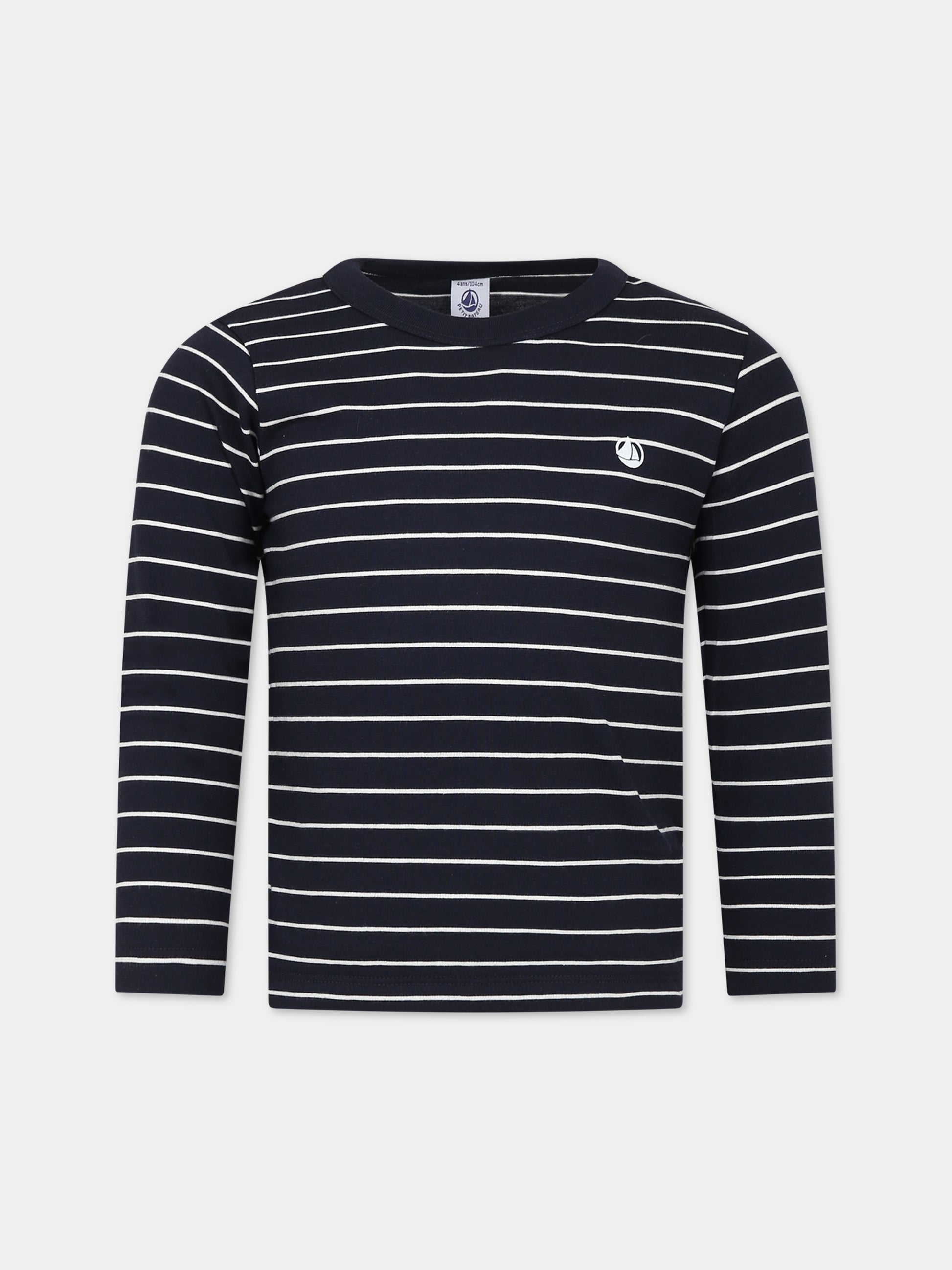 T-shirt blu per bambino con logo,Petit Bateau,A080S 01