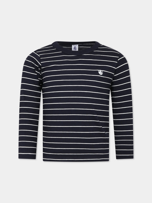 T-shirt blu per bambino con logo,Petit Bateau,A080S 01