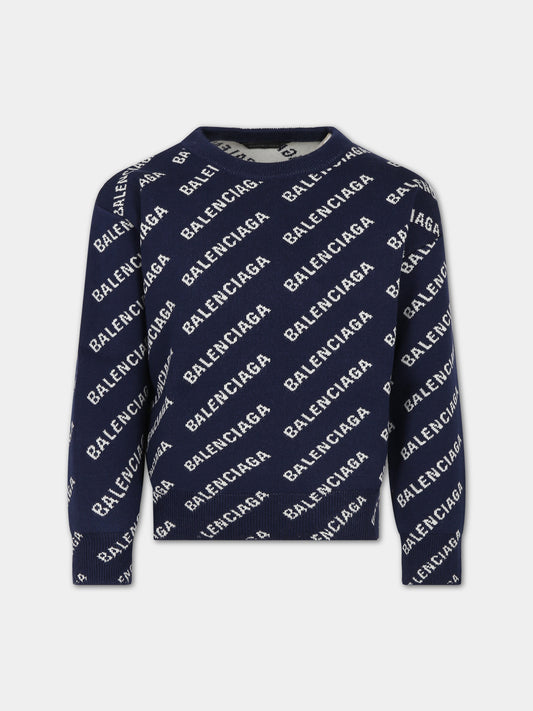 Maglione blu per bambini con logo,Balenciaga,744377 T3233 8502