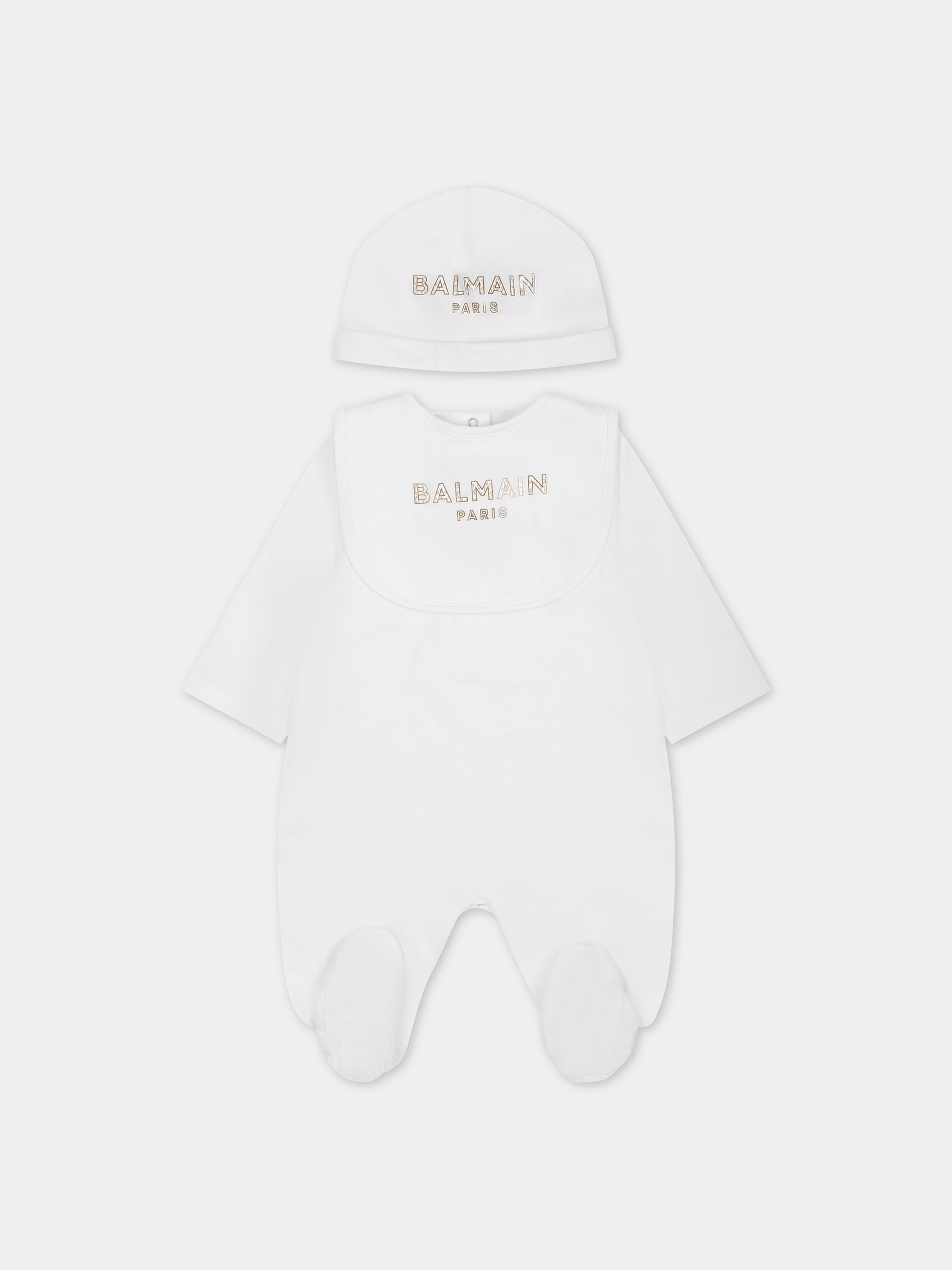 Set bianco per neonati con logo,Balmain Kids,BSB600 J0177 100BG