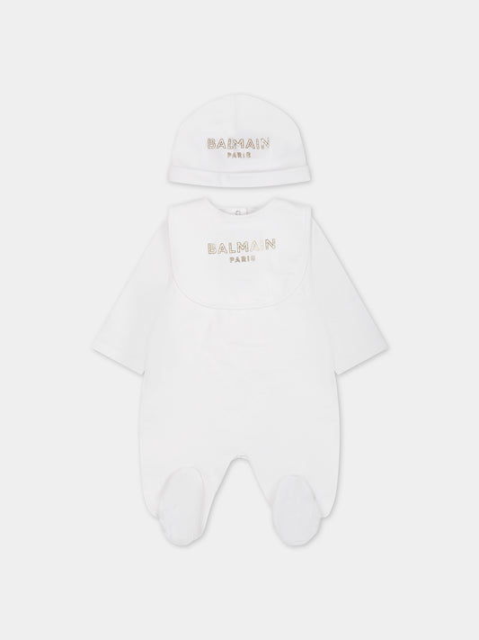 Set bianco per neonati con logo,Balmain Kids,BSB600 J0177 100BG