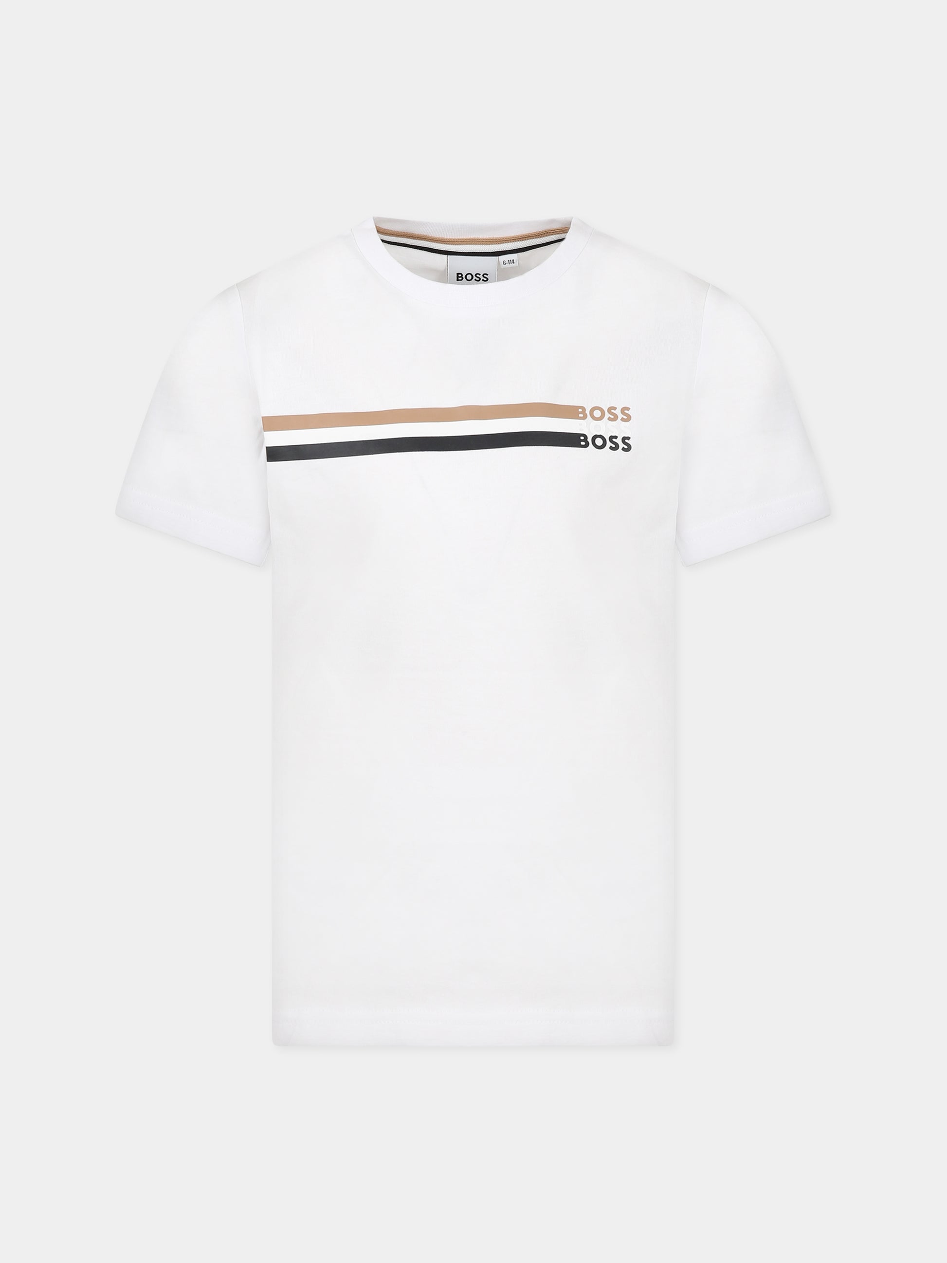 T-shirt bianca per bambino con logo,Boss,J25O18 10P