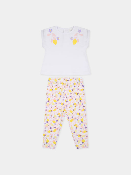 Completo bianco per neonata con stampa fiori e limoni,Carrement Beau,Y08070 10P