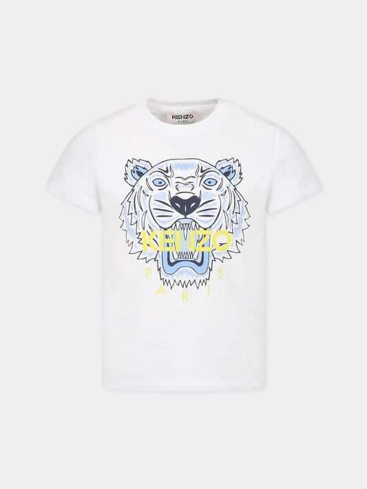 T-shirt bianca per neonato con Kotora e logo,Kenzo Kids,K05480 10B-