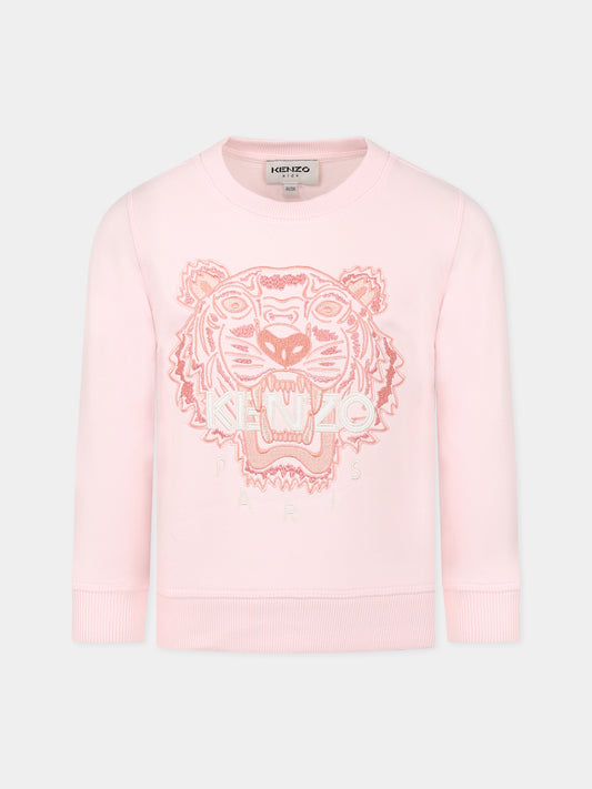 Felpa rosa per bambina con Kotora e logo,Kenzo Kids,K15644 44D