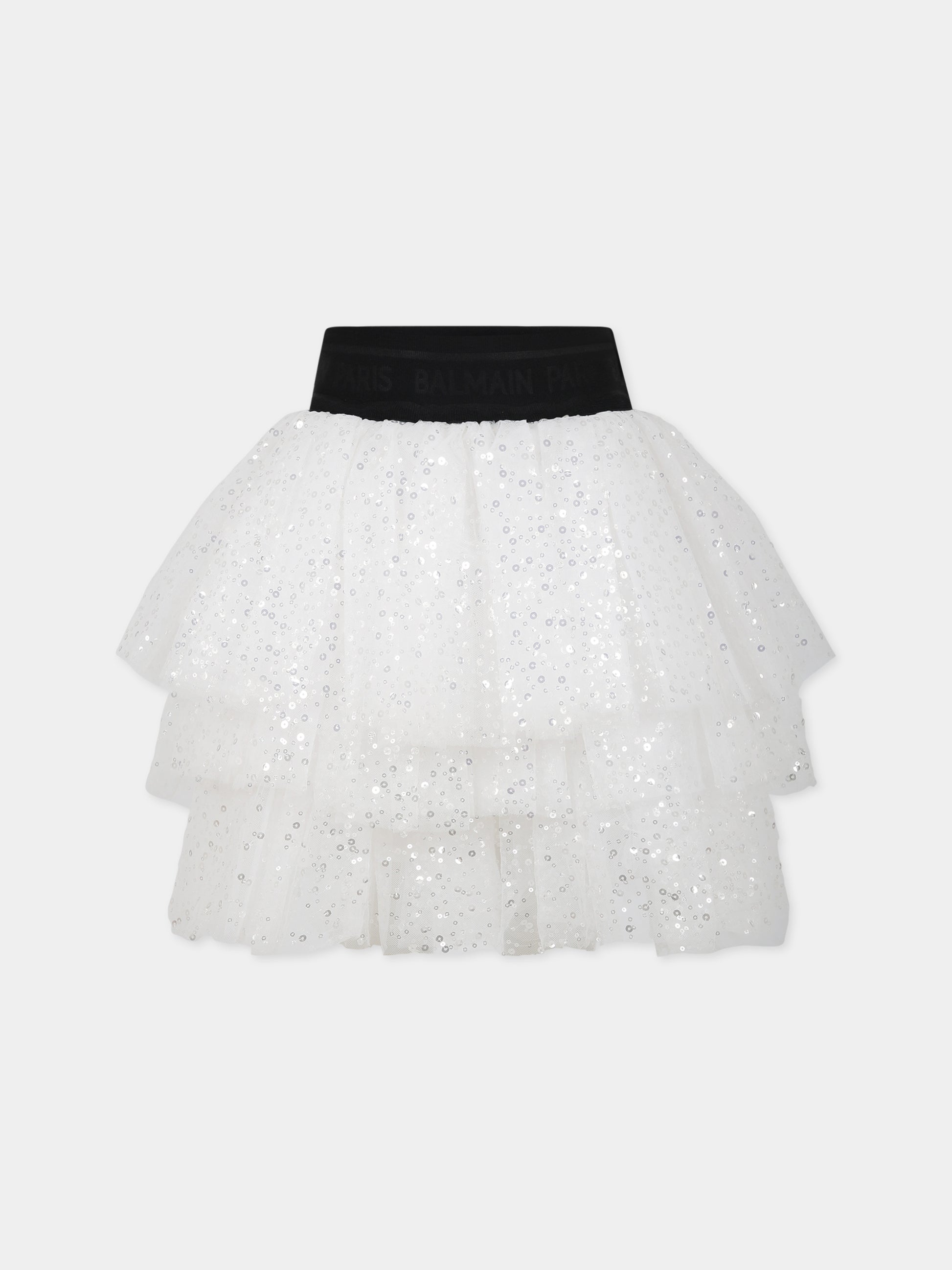 Gonna bianca per bambina con logo,Balmain Kids,6O7040 OC440 101AG