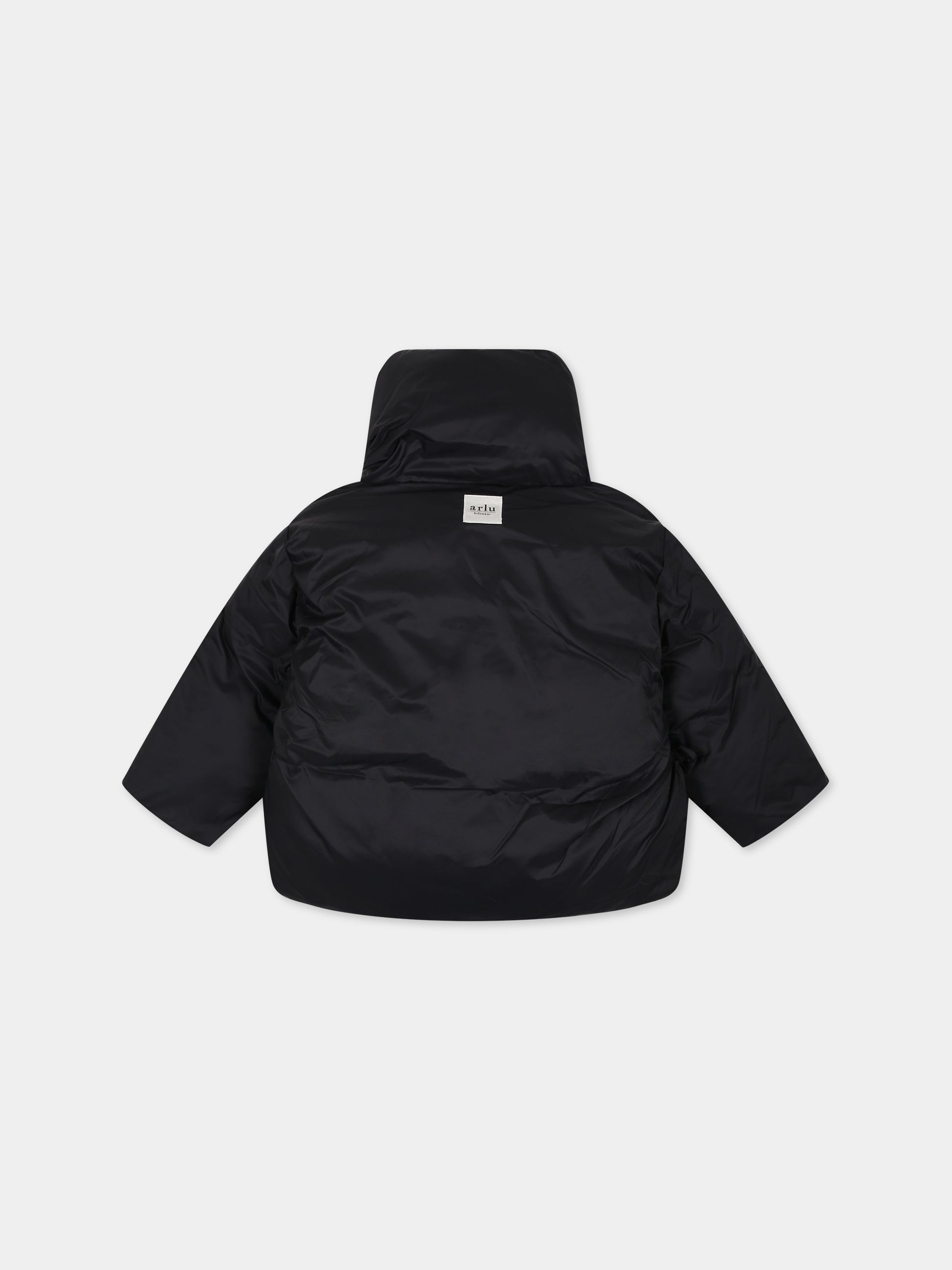 Piumino nero per neonati con logo,Arlu Kidswear,ARLU KIMONO IMBOTTITO