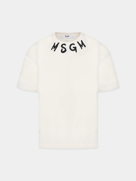 T-shirt avorio per bambini con logo,Msgm Kids,MS029318 013