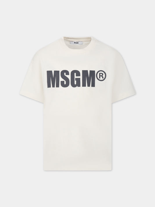 T-shirt avorio per bambino con logo,Msgm Kids,MS029521 013