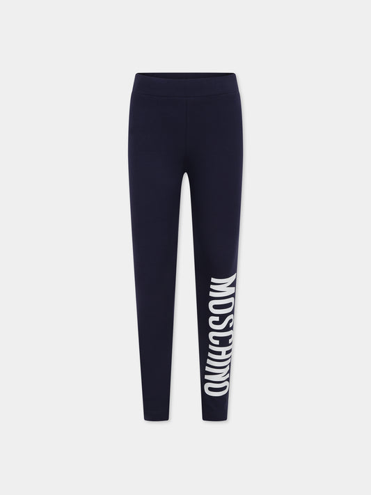 Leggings blu per bambina con logo,Moschino Kids,H4P047 LBA00 40016