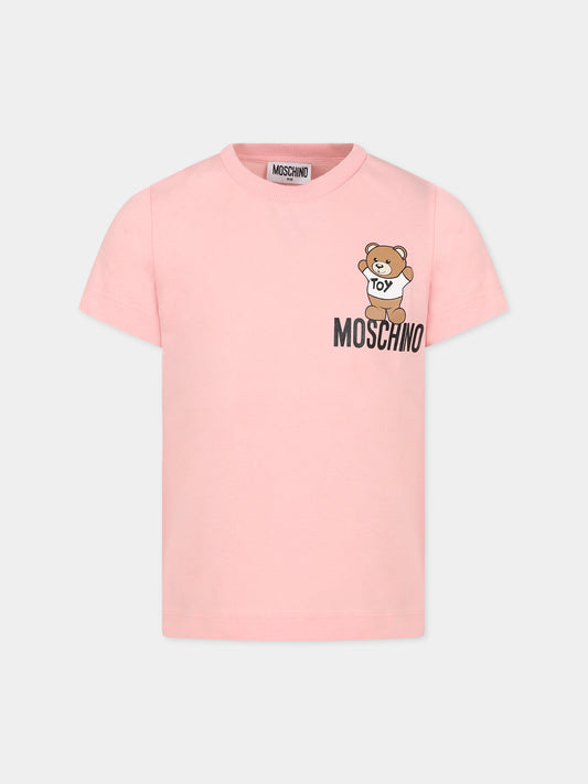 T-shirt rosa per bambina con Teddy Bear,Moschino Kids,HNM03U LAA02 50209