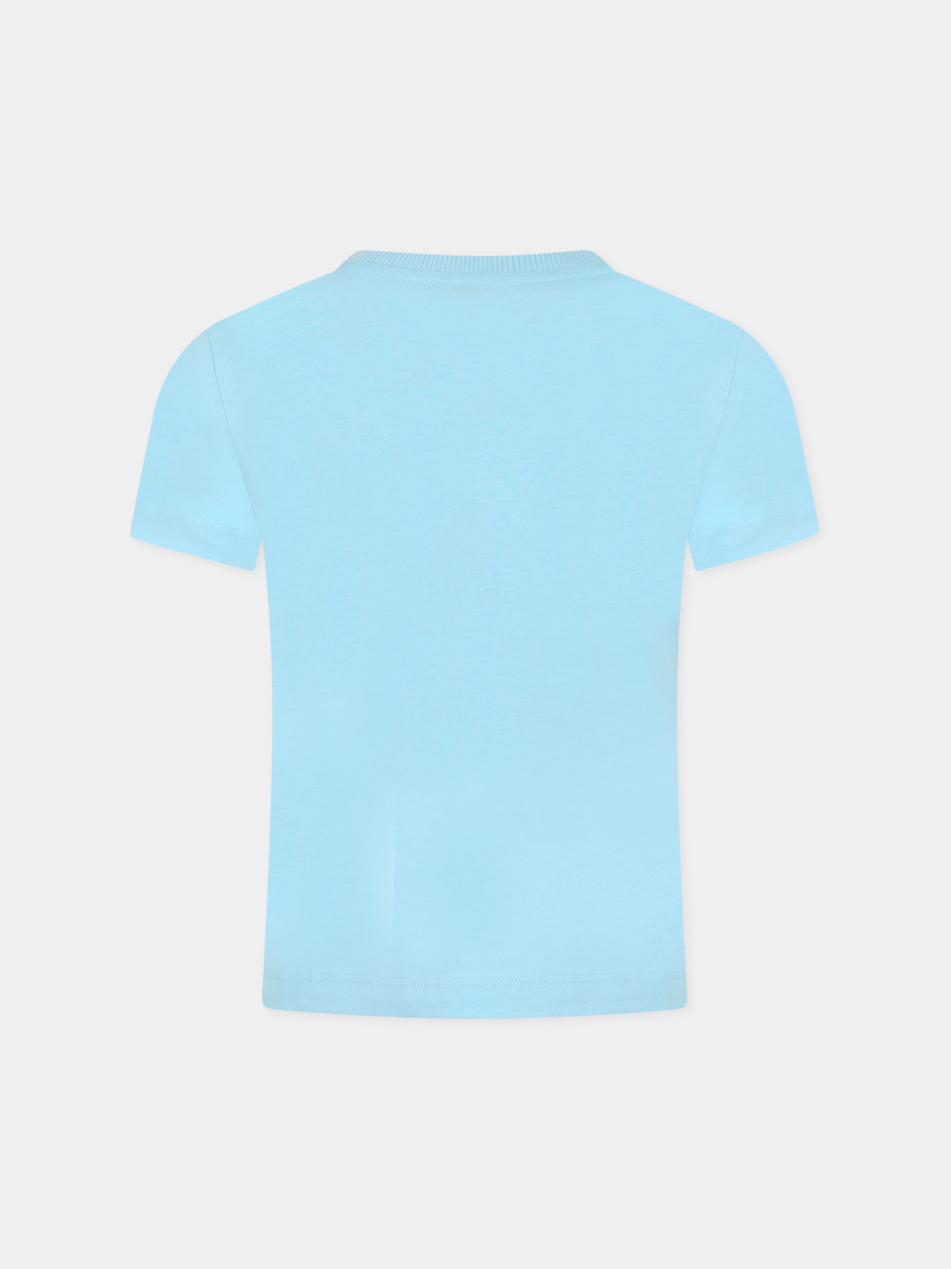 T-shirt celeste per bambini con tre Teddy Bear e logo,Moschino Kids,HUM04B LAA23 41020