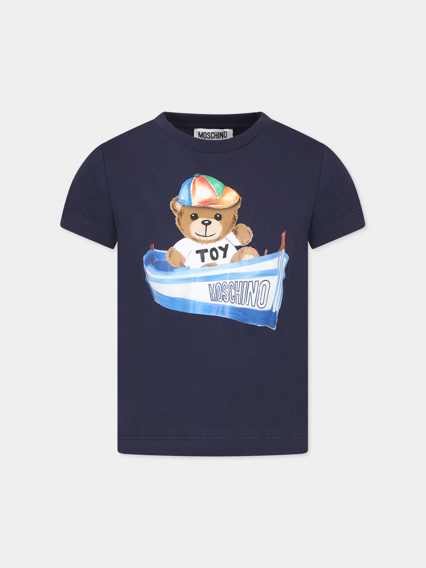 T-shirt blu per bambino con Teddy Bear e logo,Moschino Kids,HUM04E LAA02 40016