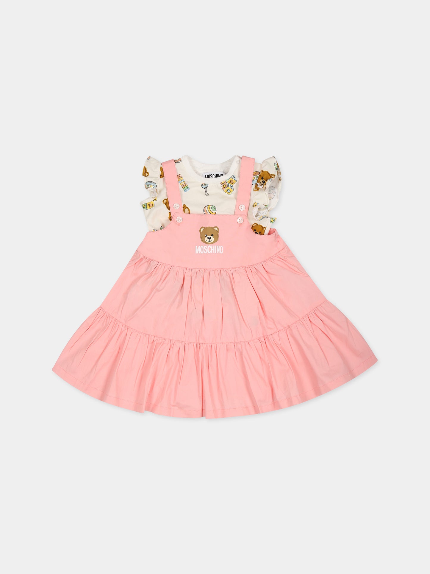 Completo multicolor per neonata con Teddy Bear e logo,Moschino Kids,MDG00S LMA01 50209