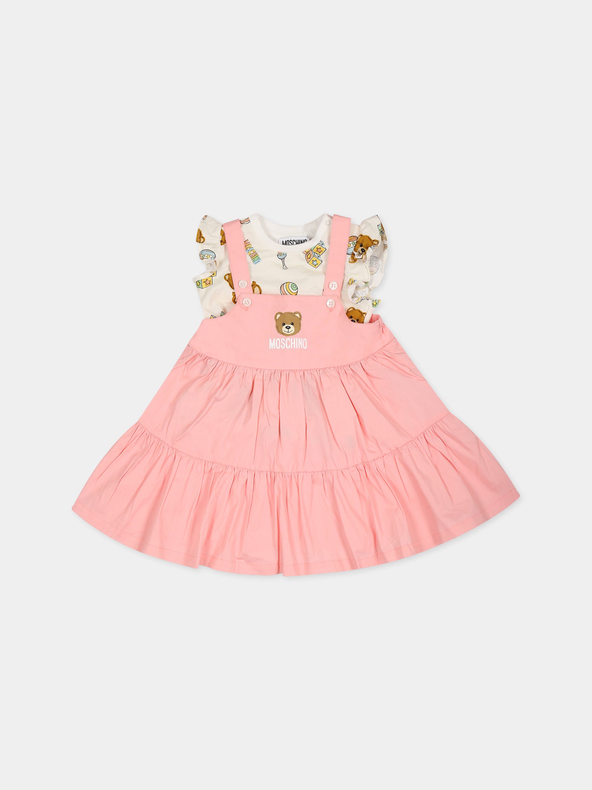 Completo multicolor per neonata con Teddy Bear e logo,Moschino Kids,MDG00S LMA01 50209