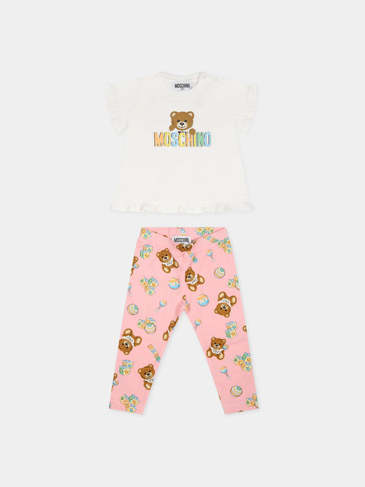 Completo multicolor per neonata con Teddy bear e logo,Moschino Kids,MDG00U LBA00 10063