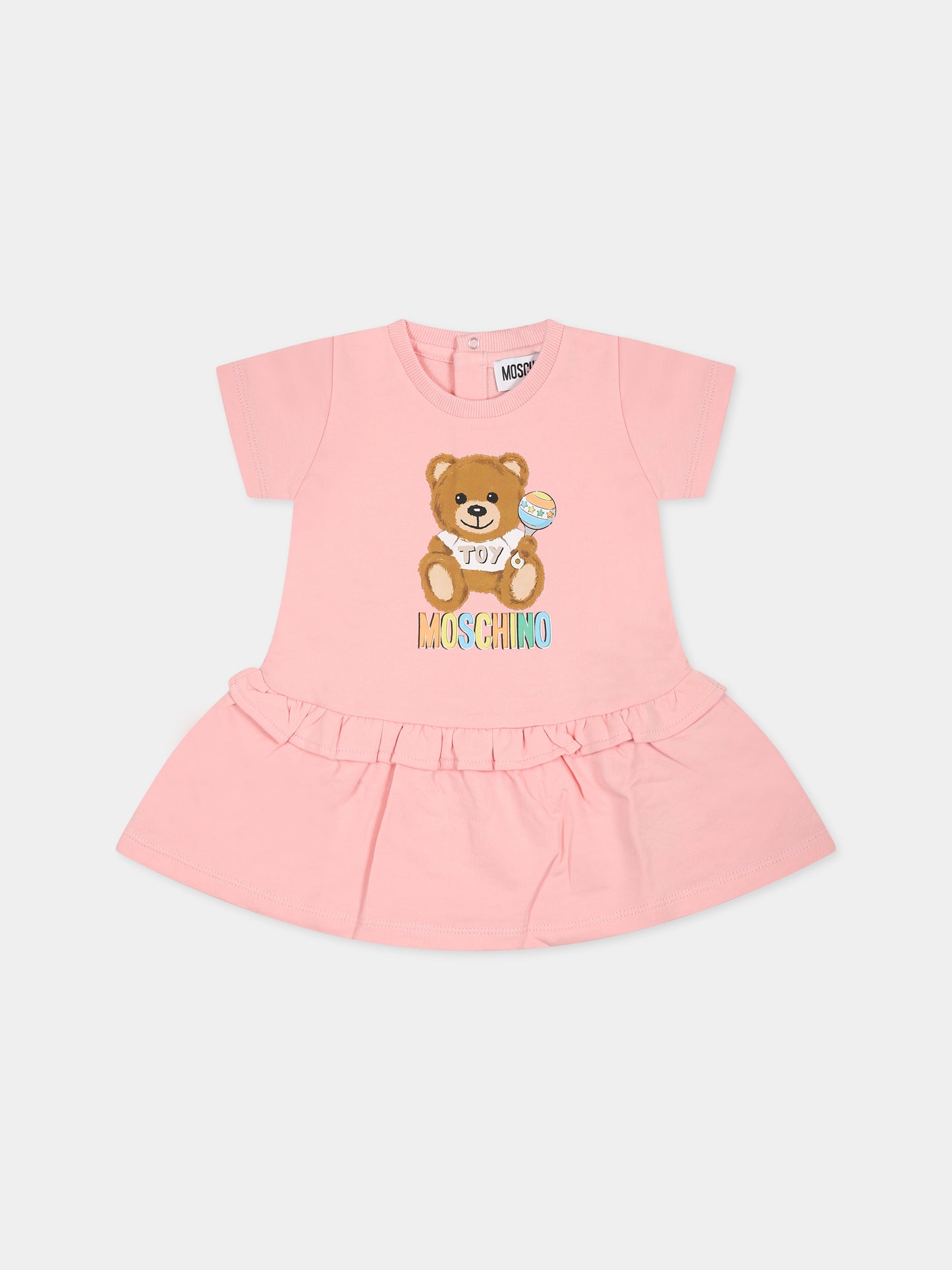 Vestito rosa per neonata con Teddy Bear e logo,Moschino Kids,MEV074 LCA19 50209