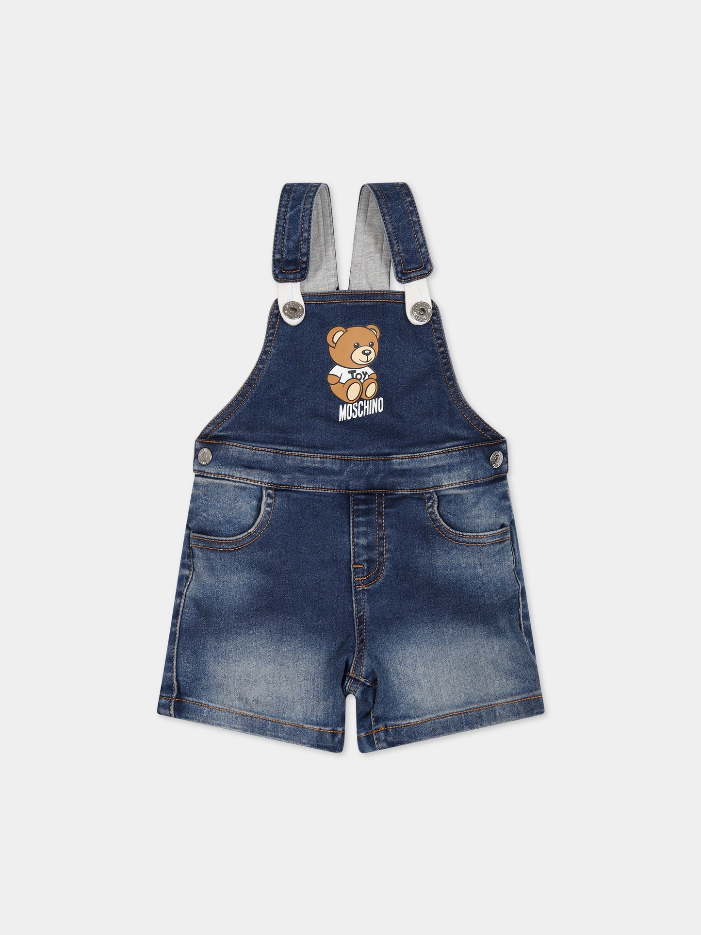 Salopette blu per neonato con Teddy Bera e logo,Moschino Kids,MUQ00P LXE43 40613