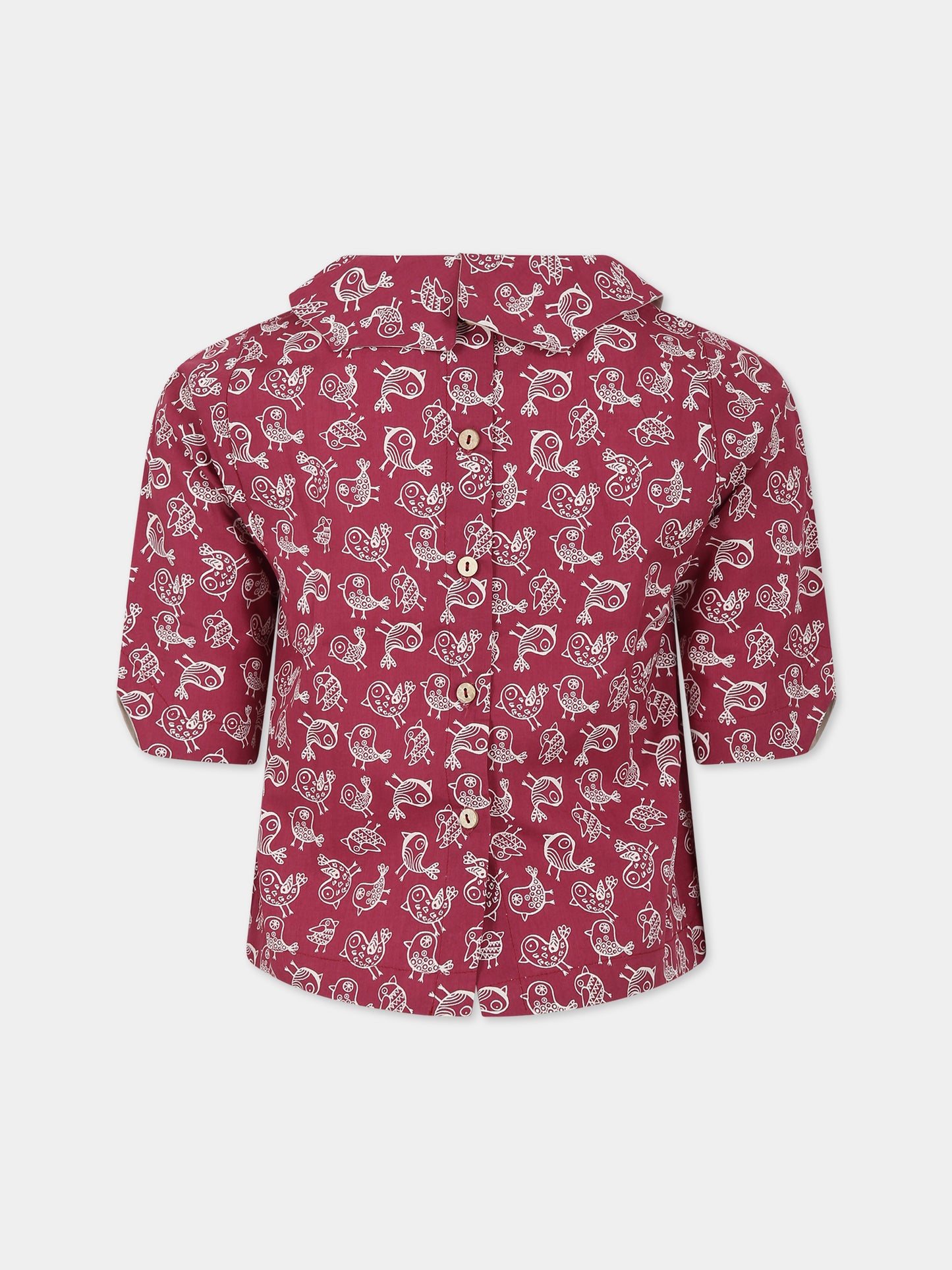 Camicia bordeaux per bambina con stampa uccelli,Farway Milano,CAM04BTA