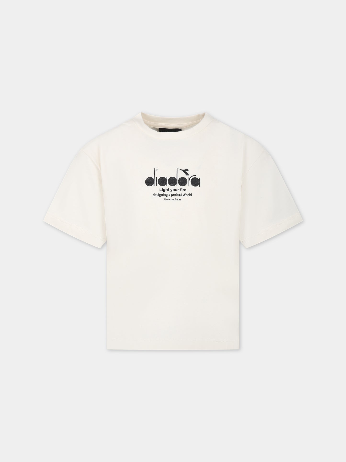 T-shirt avorio per bambina con logo,Diadora Kids,032169 036