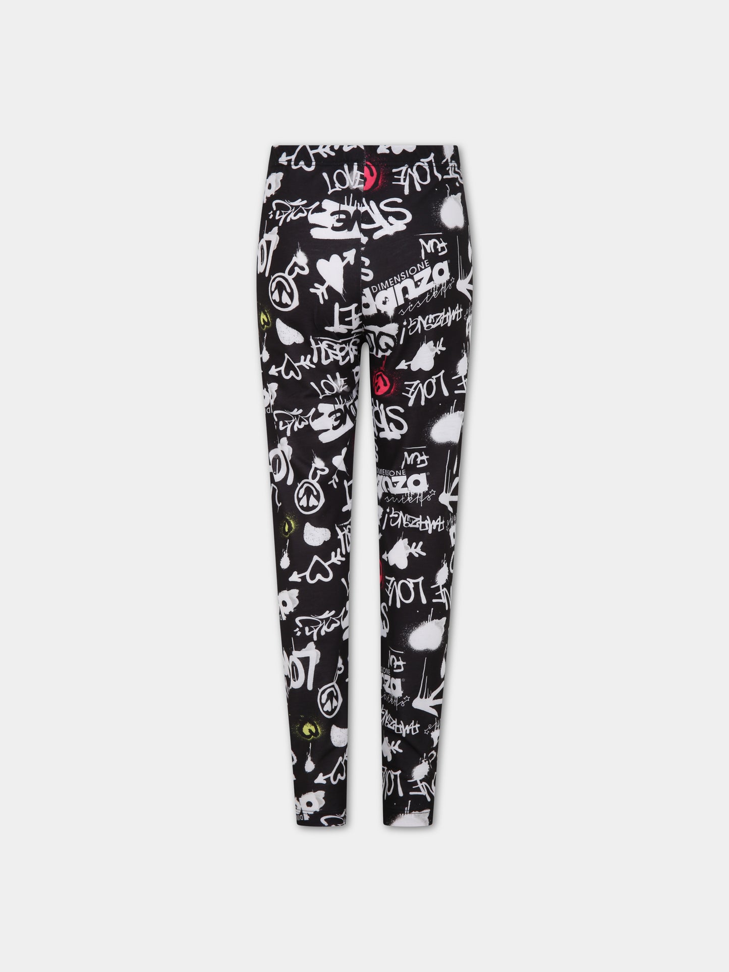 Leggings neri per bambina con logo e smile,Dimensione Danza,031667 110