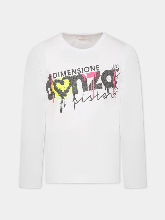 T-shirt bianca per bambina con logo e stampa,Dimensione Danza,031920 002