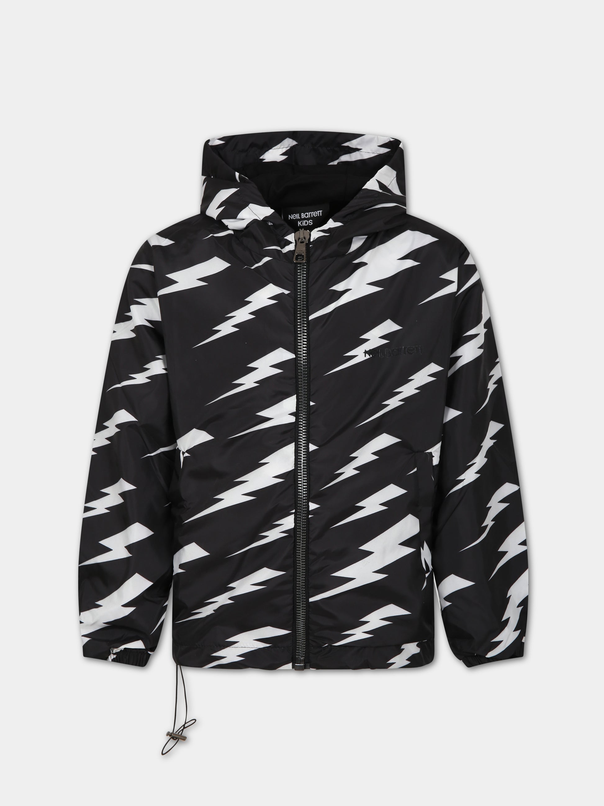 Giacca a vento nera per bambino con iconiche saette e logo,Neil Barrett Kids,033586 110