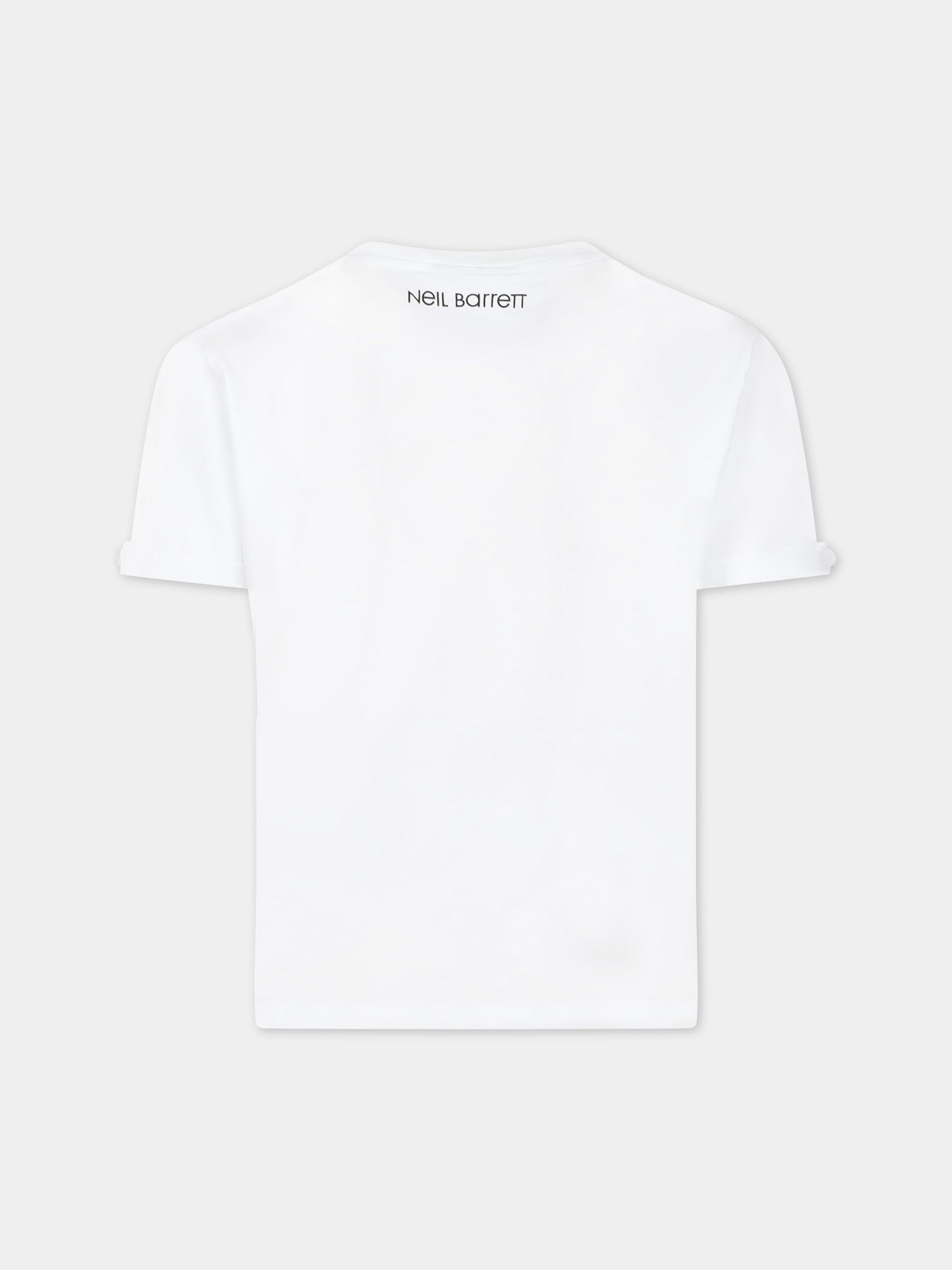 T-shirt bianca con taschino per bambino,Neil Barrett Kids,033588 001