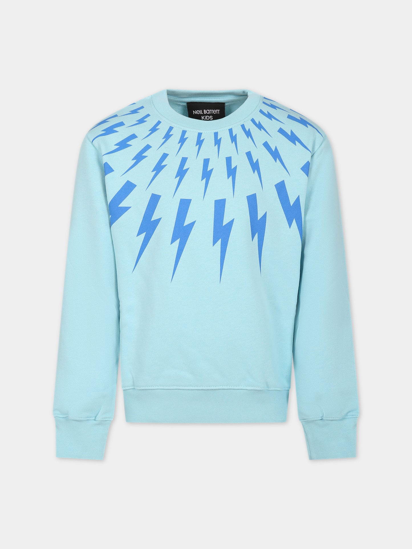 Felpa celeste per bambino con iconiche saette e logo,Neil Barrett Kids,033622 116