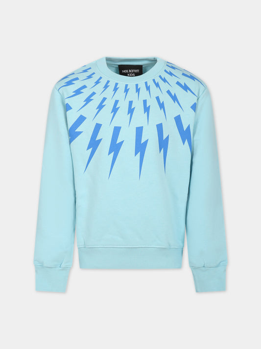 Felpa celeste per bambino con iconiche saette e logo,Neil Barrett Kids,033622 116