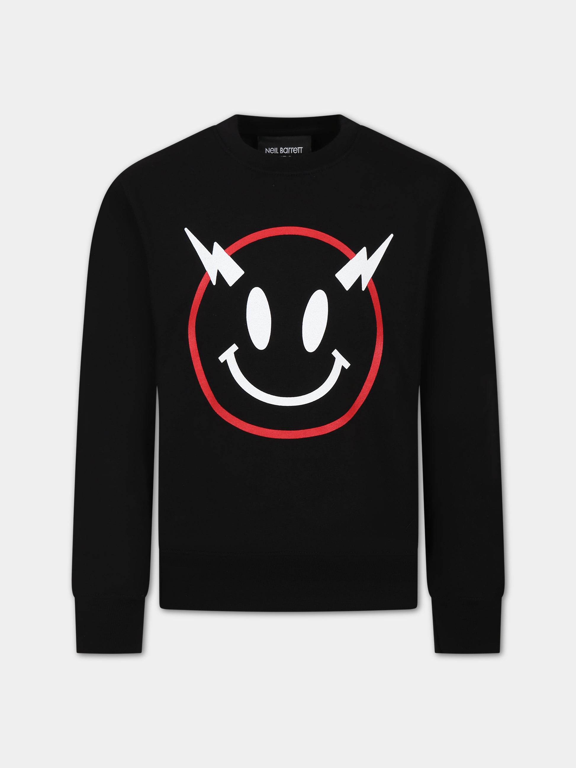 Felpa nera per bambino con iconiche saette e smile,Neil Barrett Kids,033576 110