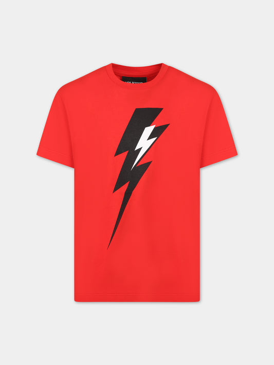 T-shirt rossa per bambino con logo e iconiche saette,Neil Barrett Kids,033579 040