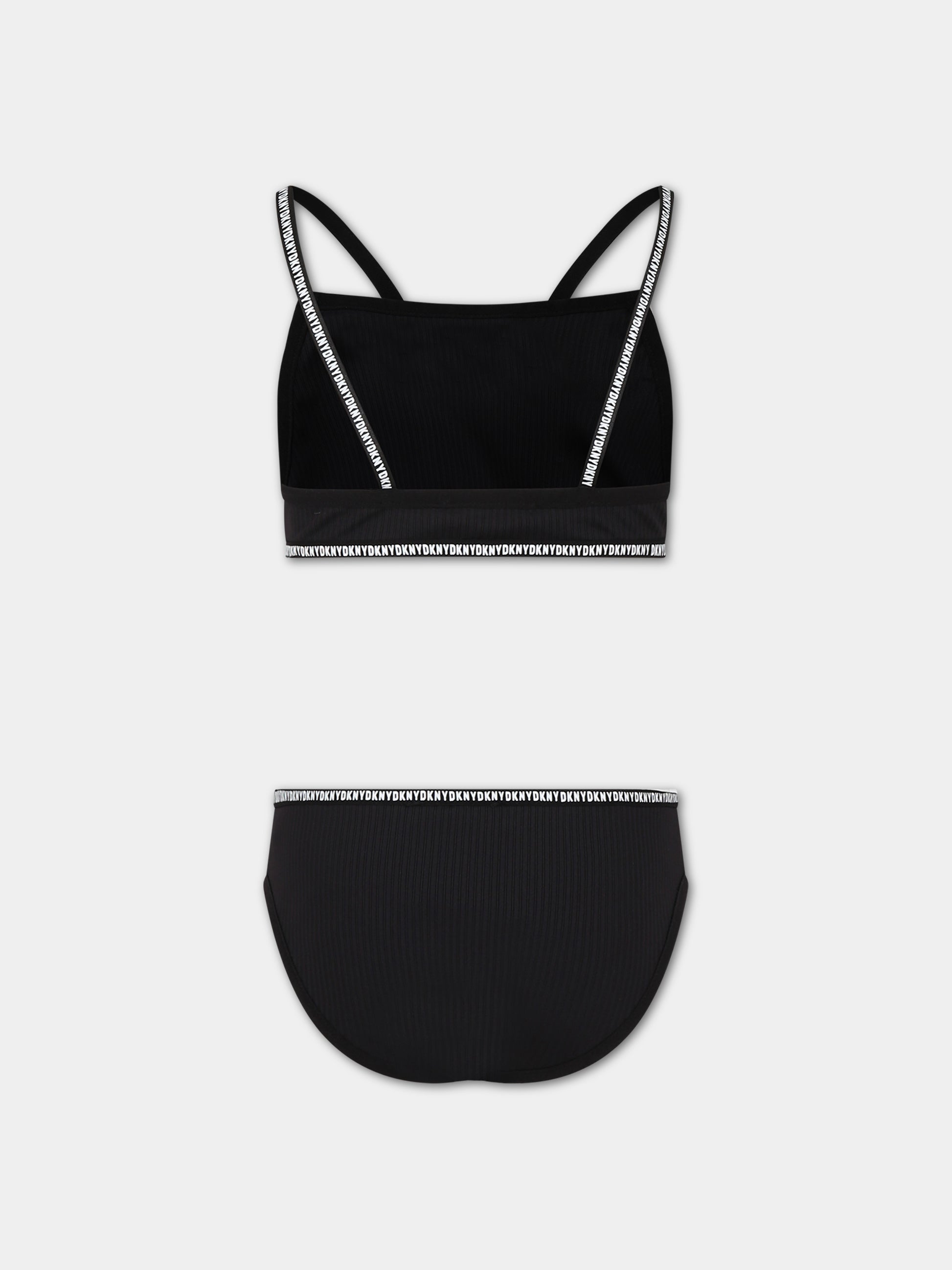 Bikini nero per bambina con logo,Dkny,D37116 09B