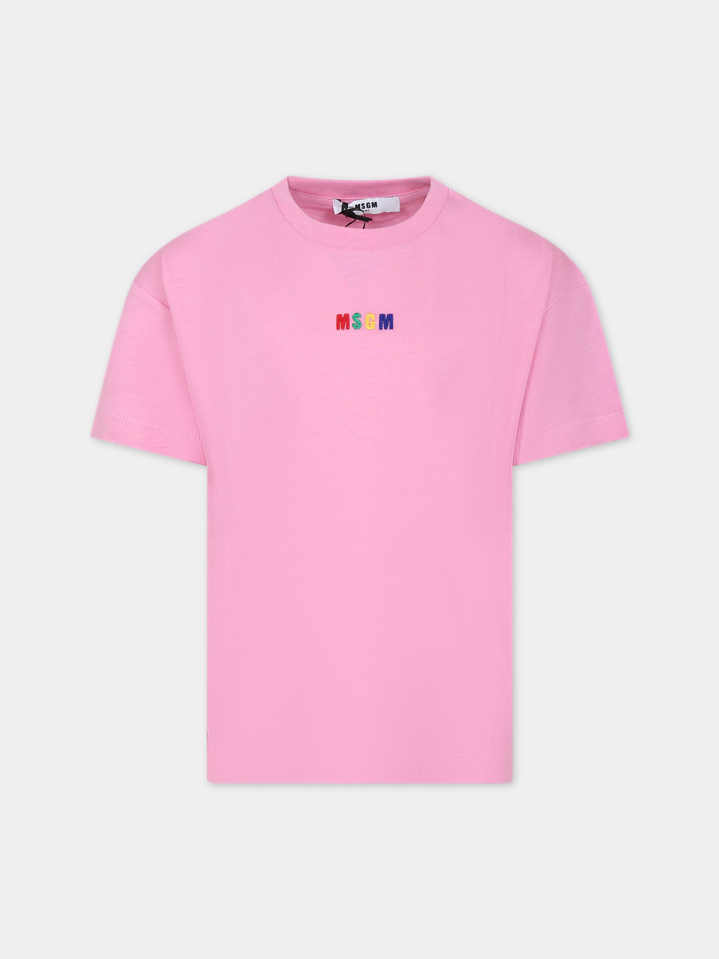T-shirt rosa per bambina con logo,Msgm Kids,MS029319 042
