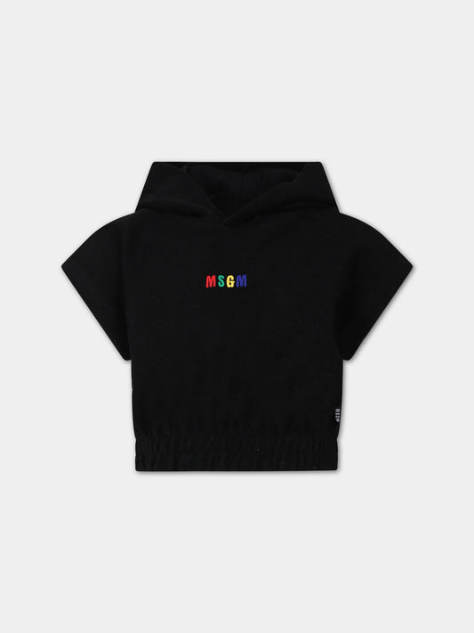 Felpa nera per bambina con logo,Msgm Kids,MS029337 110