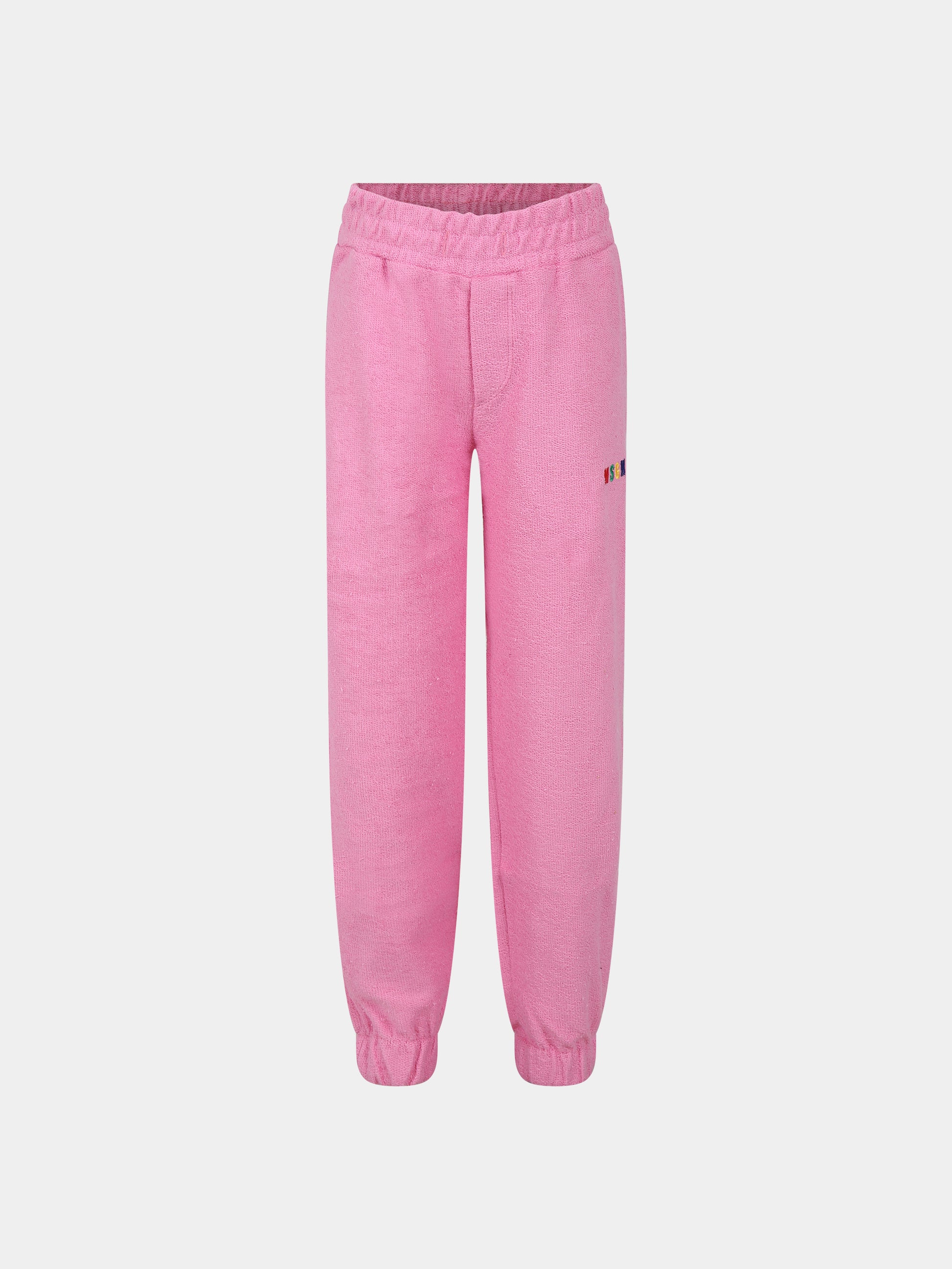 Pantaloni rosa per bambina con logo,Msgm Kids,MS029341 042