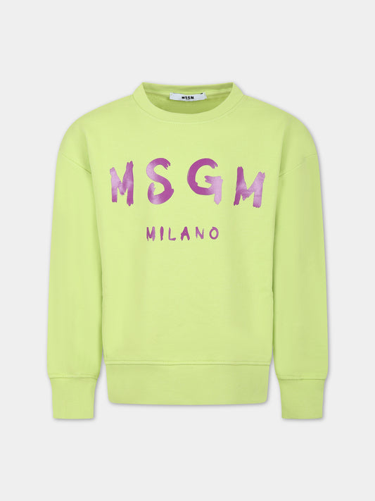 Felpa verde per bambini con logo,Msgm Kids,MS029373 086