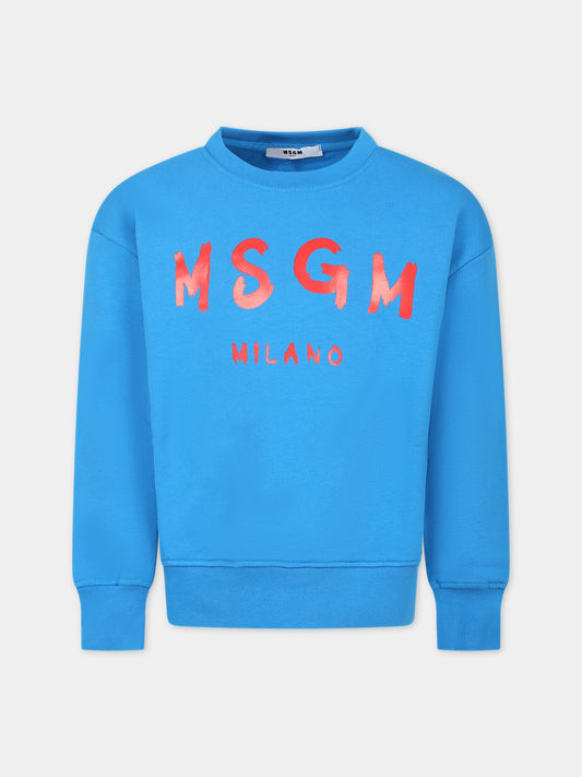 Felpa azzurra per bambini con logo,Msgm Kids,MS029373 120