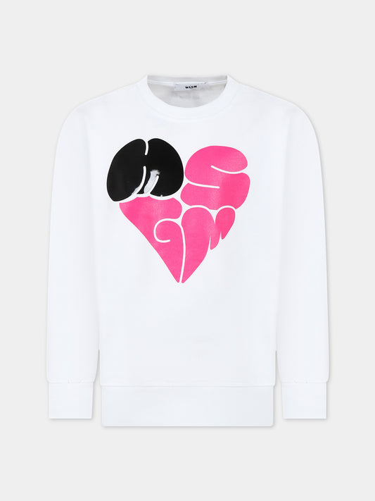 Felpa bianca per bambina con logo,Msgm Kids,MS029435 001