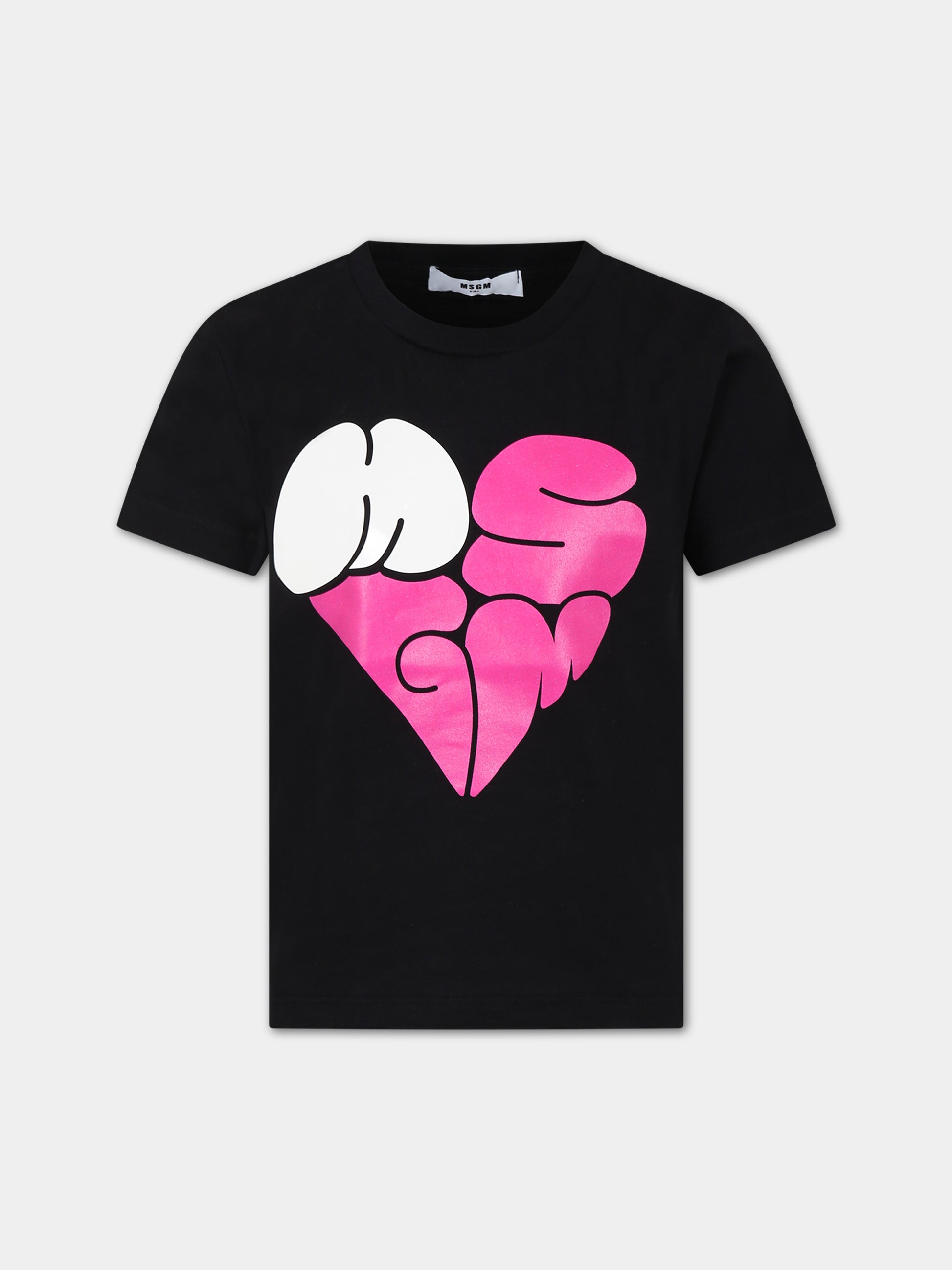 T-shirt nera per bambina con logo,Msgm Kids,MS029443 110