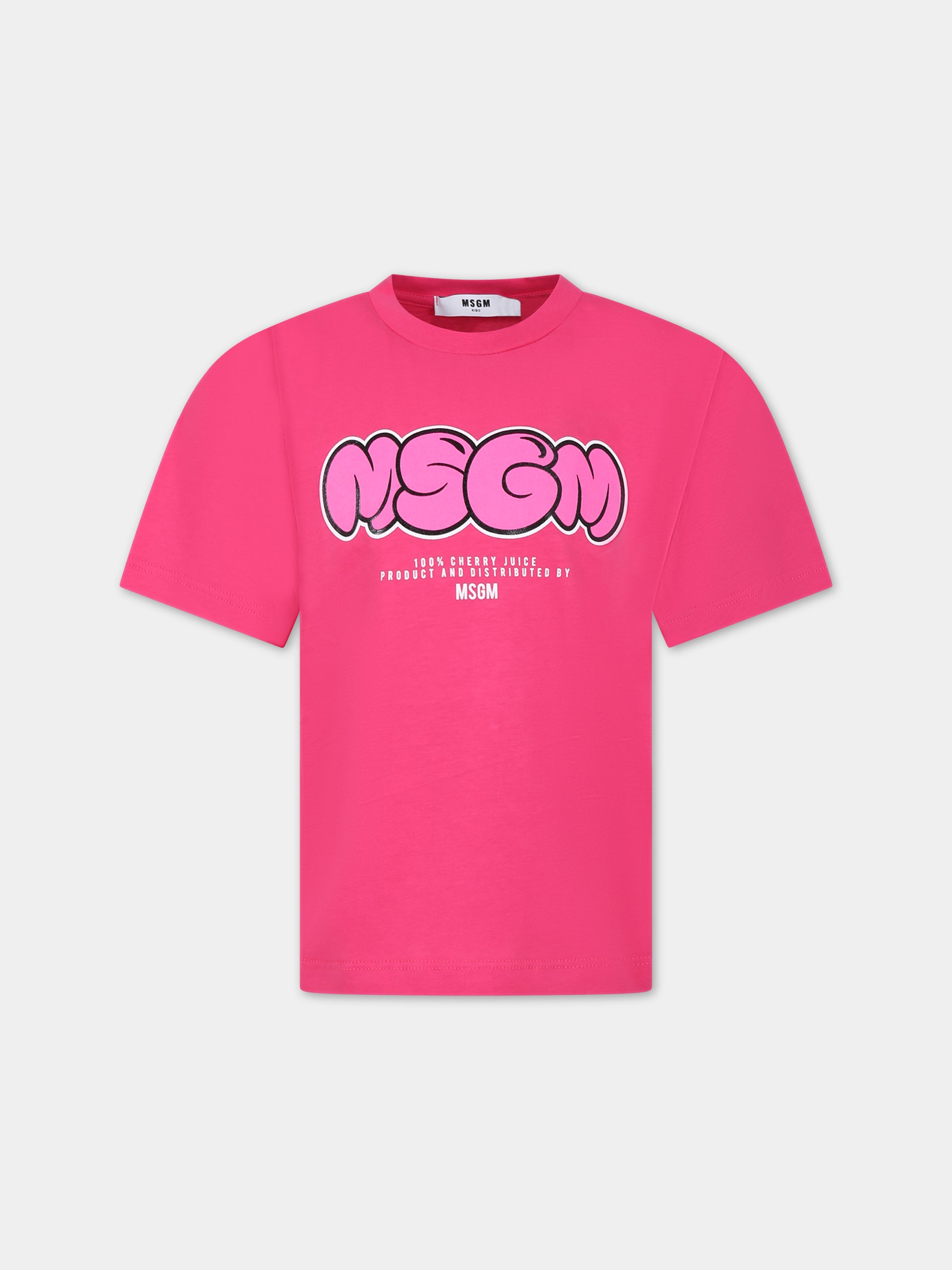 T-shirt fucsia per bambina con logo,Msgm Kids,MS029447 044