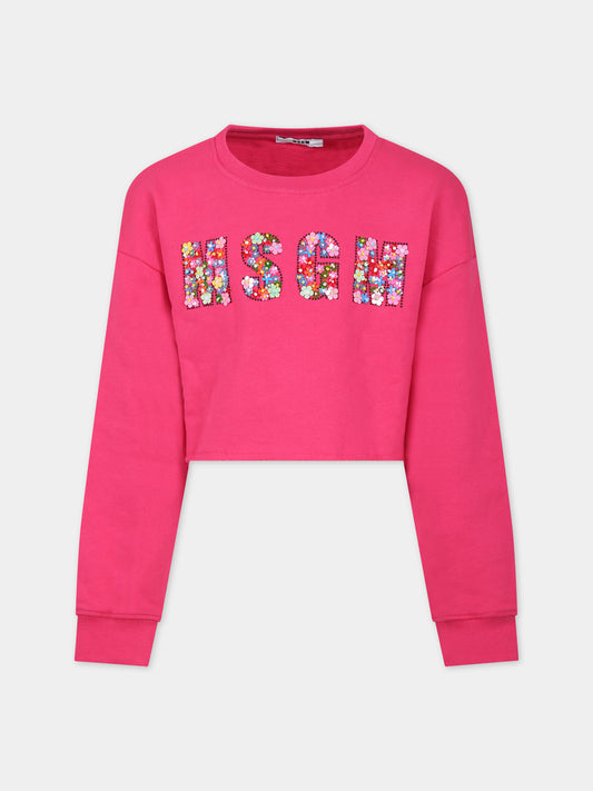 Felpa fucsia per bambina con logo,Msgm Kids,MS029449 044