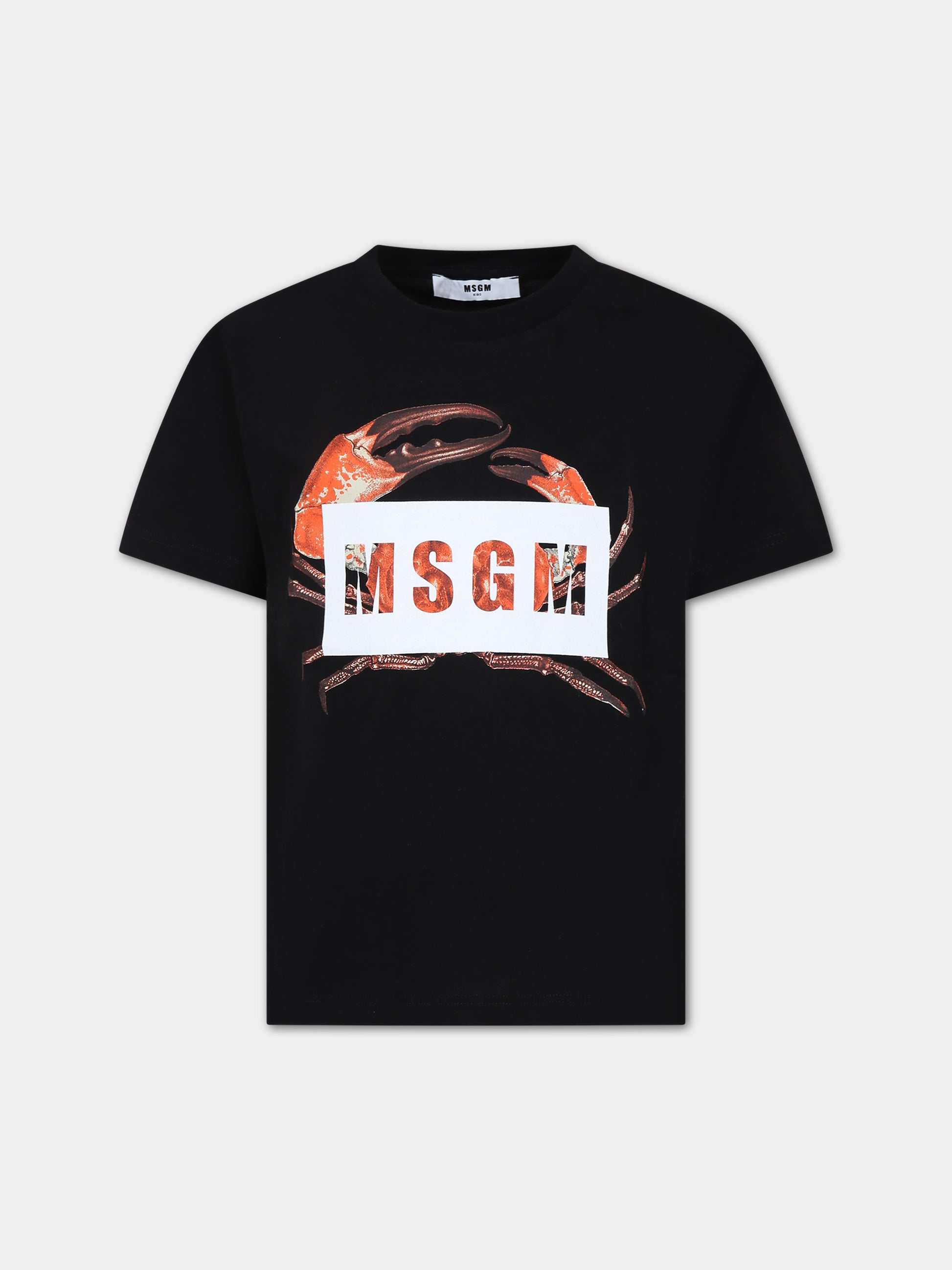 T-shirt nera per bambino con logo e stampa,Msgm Kids,MS029529 110